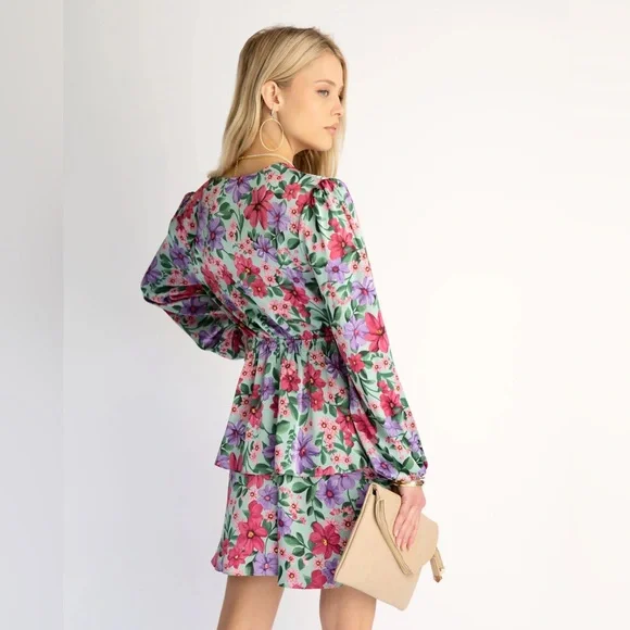 NWT Dance & Marvel Sensational Floral Tiered Mini Dress - Picture 3 of 13